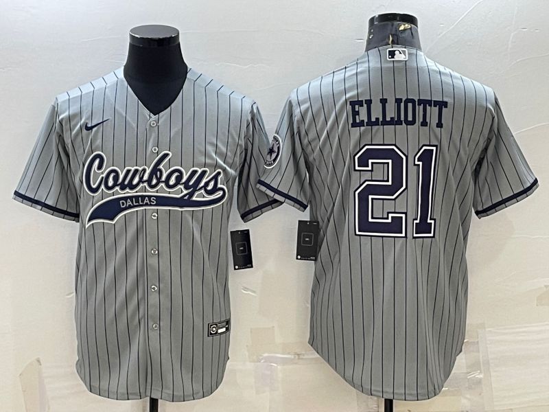 Men Dallas Cowboys #21 Elliott Grey Stripe 2022 Nike Co branded NFL Jerseys
